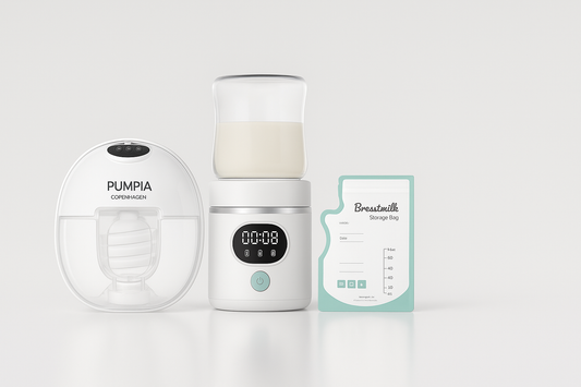 Bundle: Elektrisk brystpumpe + Flaskevarm + 50  stk mælkeposer